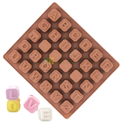 30 Cavity English 26 Alphabets A-Z Letters Blocks  Square Shape Silicone Chocolate abcd, Hard Candy SMS DIY Mould