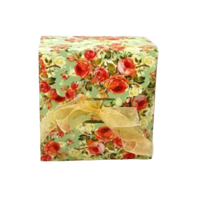 10 PC Set of Floral Ribbon Folding Paper Box Size 5.5*5.5*3 Inch For Gifting Chocolates, Sweets, Laddu, Dryfruits, Candies, Jewellery Storage Box, Pacakging DIY Festival Gift Boxes