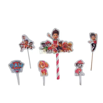 6 PCS Paw Patrol Cartoon Theme Cake Topper Insert Cupcake Toppers for Girls Boys Friends Happy Birthday Decorations Items Cake Accessories, Tags, Banners, Cards, Toothpicks Toppers