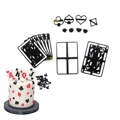 28 PCS Black Plastic Creative Poker Card Fondant Silhouette Plunger Cutters Stamps, Embossing Molds Presses Impression, Pancake Cookies  Patchwork Cutter Playing Cards, Symbols Boys Men Birthday Cakes