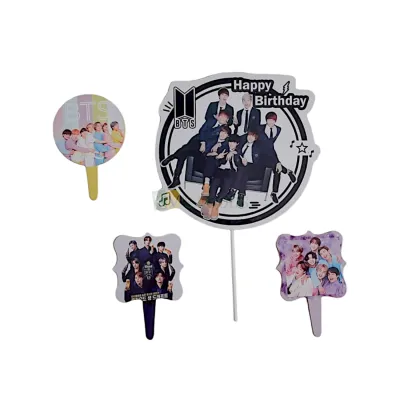 4 PCS BTS Bangton Boys Theme Band from BigHit Entertainment Cake Topper Insert Cupcake Toppers for Boys Friends Happy Birthday Decorations Items Cake Accessories, Tags, Banner, Cards Toppers