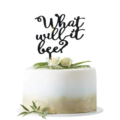 1PC Black Acrylic What will it Bee ? Cake Topper, Baby Shower Ceremony, Silhouette Cake Topper Unique Elegant Font Design Cake and Cupcake Topper Glitter Insert DIY Cake Decorations