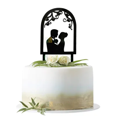 1PC Black Acrylic Dressed Up Standing Bride and Groom Looking At each Other Cake Topper, Romantic Couples Engagement Cake Insert, Silhouette Cake Topper, Happy Anniversary Theme DIY Cake Decoration