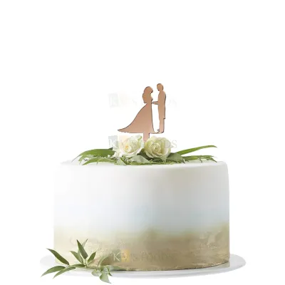 10PC Small 3'' Rose Gold Acrylic Shiny Glass Finish Dressed Up Standing Bride and Groom Holding Hands Looking At each Other Half Kg Cake Topper Couples Wedding Engagement Cupcake Insert and Decoration