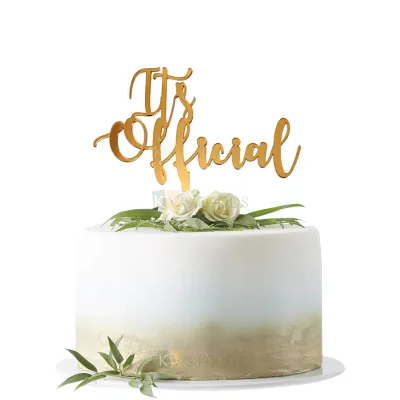 1PC Golden Acrylic Shiny Glass Finish Its Official Cake Topper, Wedding Celebration, Engagement Party, Unique Elegant Font Design Cake Insert Small Home Celebrations Ocassions DIY Cake Decoration