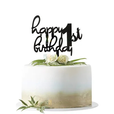 1PC Black Acrylic Happy 1st Birthday Letters With Star Cake Topper, Girl Boy Happy Birthday Cake Insert 1st Children's Birthday Celebrations Number Theme Cake Topper, DIY Cake Decoration