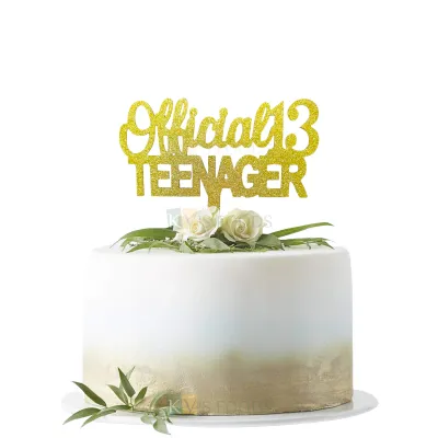 1PC Golden Shiny Glitter MDF Official 13 Teenager Cake Topper, Girls Daughters Happy Birthday Cake Topper Glitter Cake Insert Unique Elegant Font Design DIY cake Decoration