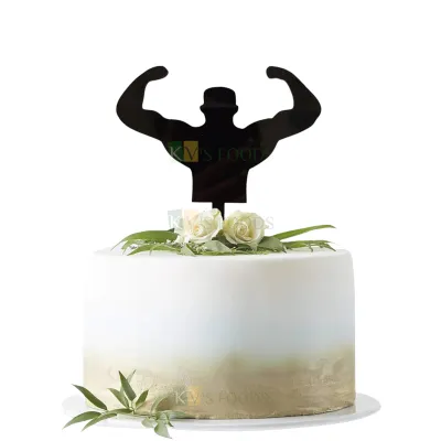 1PC Black Acrylic Muscle Man Cake Topper, Body Building Theme Birthday Cake Topper Cupcake Insert Body Builder Man Birthday Celebrations and Ocassions Cake Topper DIY Cake Decorations
