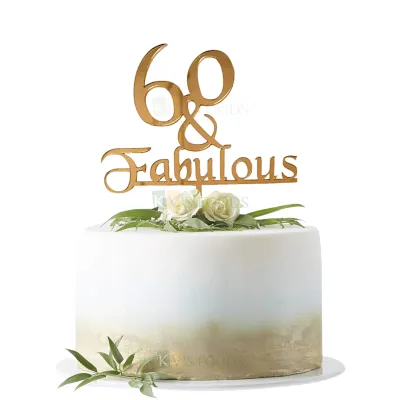 1PC Acrylic Golden Shiny Glass Finish 60 &amp; Fabulous Cake Topper, Happy  Birthday Theme, 60 Number, Sixty Number Theme Cake Insert, 60 Years Old Birthday Party, DIY Cake Decorations