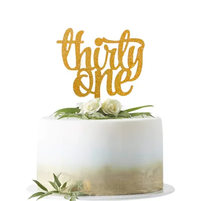 1PC Golden Shiny Glitter MDF Thirty One Letters Cake Topper,  Happy Birthday Cake Glitter Insert for Adults, 31 Number Theme Cake Topper, Unique Elegant Font Design DIY Cake Decoration