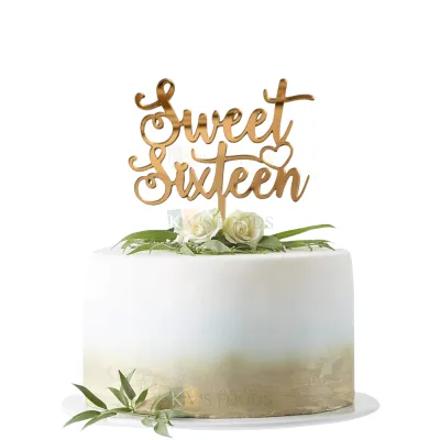 1PC Golden Acrylic Shiny Glass Finish Sweet Sixteen Cake Topper, Girls 16th Happy Birthday Cake Insert, 16 Years Old Birthday Celebrations Number Theme Cake Topper, Princess Theme DIY Cake Decoration