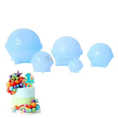 5 PC Silicone Blue Reusable Sphere Ball Circle Moon Shape Chocolate Moulds 5 Different Sizes 6,5,4,3,2 cm Diameter Round Orb Casting Making Tools for DIY Resin Jewelry Candle Soap Cake Decorations