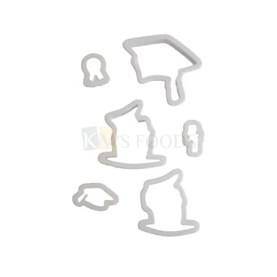 6 PCS White Graduation Doctorial Hat Fondant Cutters Molds Chocolates Pancake Cookies Plungers Boys Mens Girls Womens Education Completion Celebrations Cutters, Birthday Party Cupcake Decorations