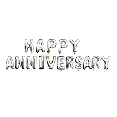 1 PC Silver 16 Inch Height Shiny Happy Anniversary Foil Banner Alphabet Balloon set, 25 th Anniversary, Silver Jublee Decorations 16 Letters, for Garland Arch Kit, Holiday Accessories