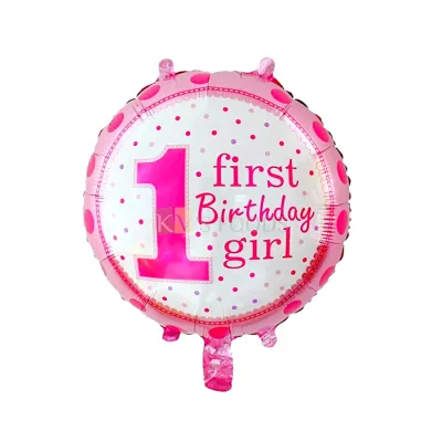 1 PC 18 Inch Pink Colour Round First Birthday Baby Girls Foil   Balloons 1st Year Old Birthday Party Decorations Supplies party collective 1st Happy Birthday Pink Polka Dot Printed Kids Birthday Decor