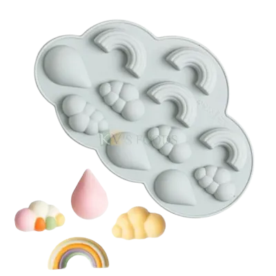 11 Cavities Rainbow Cloud RainDrop Silicon Chocolate Mould, Sugar-craft, Cup Cake Insert, Pudding, Baking, Ice Cream, Jelly ,Gummy, Garnishing Cake Decoration, Ice Cube, Candy, Fondant, DIY Food Decor