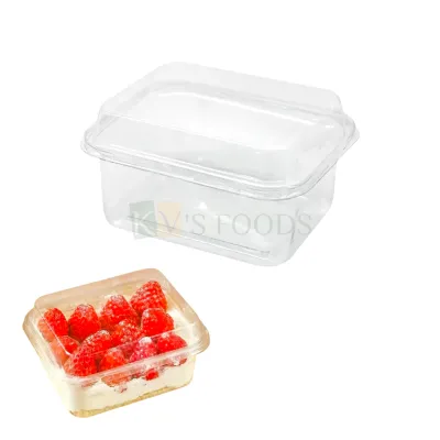 10PCS (QS-009) Size 4.3 x 3.1 Inches, Height ~2.6 Inch Capacity ~ 280 ML Transparent Plastic Rectangle Dessert Box with Lid, Airtight Food Container, Salads Chocolates Mousse Pudding Candy Short Cakes