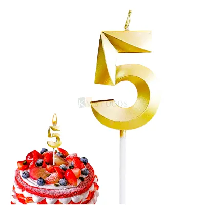 1PC Metallic Golden Colour Shiny 5 Number Wax Candle Cake Topper, Birthday Candles, 5th Birthday Candle Cake Topper, Five Number Theme Cake Insert 5 Years Old Birthday Party DIY Cupcake Decorations