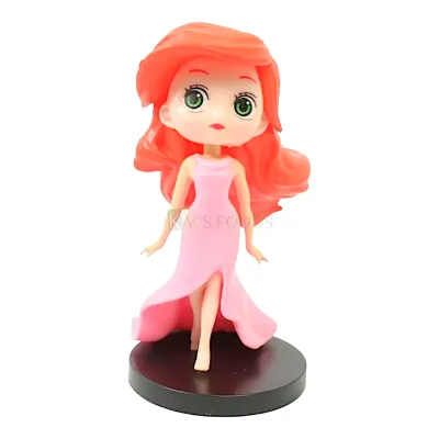 1PC Princess Disney Kawaii Q Style Doll Cake Topper, Pink Theme, Girls Big Eyes Doll with Black Base Kids Room Decor Cutest Princess Figurine Kids Happy Birthday Theme DIY Cake Decoration Accessories