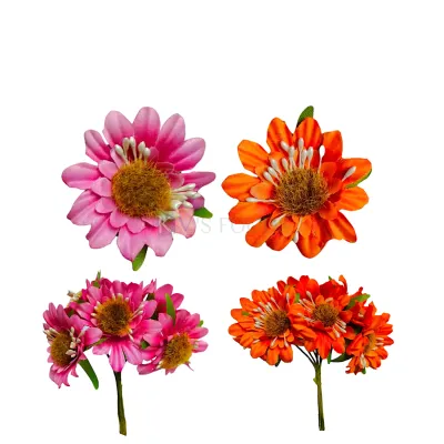 6 PCS Orange or Pink Small Non-Edible Poppy Daisy Flower Length 2 Inch for Birthday Wedding Anniversary Engagement Christmas Cake Cupcake Function DIY Crafts Home Hair Accessory Decorations