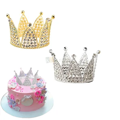 1 PC Golden or Silver Medium Fashion Birthday Crown Tiara Diameter 7.5 cm, Cake Cupcake Topper Decoration Crystal Diamond Rhinestone Children's Kids Princess Birthday Party, Girls Hair Accessories