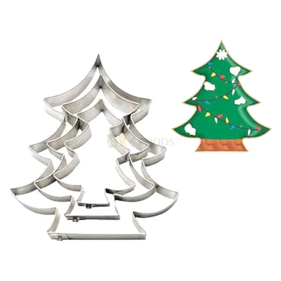 3 Pc Silver Christmas Tree Shape Cookie Cutter Metal Molds Sandwich Cutters, Can be used for Cakes Biscuits Chocolates Pancake Fondant Cheese Gingerbread Tree Cutter Birthday Parties Decorations