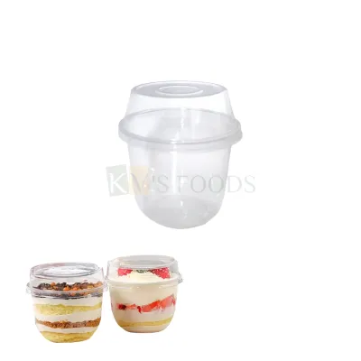 10PCS (QS-038) Diameter 3.7 Inch, Height ~4 Inch Capacity ~ 250 ML Transparent Plastic Round Dessert Cup with Lid, Airtight Food Container, Salads Chocolates Mousses Pudding Candy DIY Short Cakes