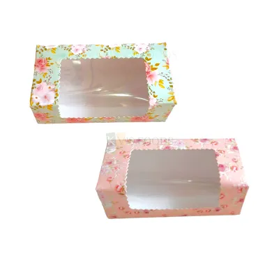 5 PC Set of 2 Brownie Printed Transparent Window Box Size 5.8*3 Height 2 Inch for Cookies, Chocolates Doughnuts, Finger Food Floral Design Bakery Pacakging DIY Mini Gift box