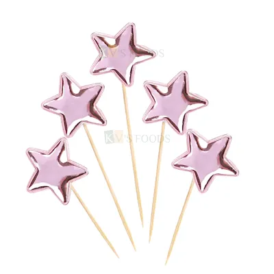 10 PCS Shiny Light Pink Colour Stars Shape Spongy Toothpick Cake Topper Cupcake Leather Toppers Wedding New Years Cakes Decoration Happy Birthday Theme Fruit Pick Bamboo Toothpicks DIY Cake Decoration
