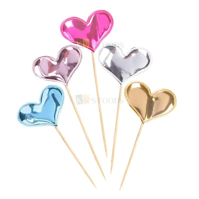 10 PCS Shiny Multicoloured Colour Heart Shape Toothpick Cake Topper Cupcake Toppers Wedding New Years Cakes Decorations Happy Birthday Theme Fruit Pick Foamed Bamboo Toothpicks DIY Cake Decorations