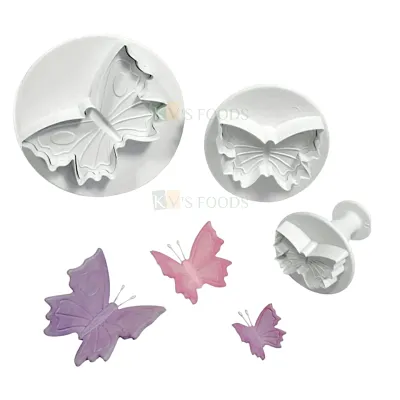 3 PCS White Veined Butterfly Fondant Plunger Cutters Stamps, Molds, Embossing Spring Mold Printed Presses Impression, Chocolates Pancake Cookies Wedding Anniversary Girls Birthday Cupcake Decorations