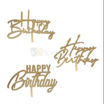 10PCS Small 3'' Golden Acrylic Shiny Glass Finish Happy Birthday Letters Half Kg Cake Topper, Kids Girls Boys Birthday Party Cupcake Inserts Unique Elegant Font Designs DIY Cake Decorations