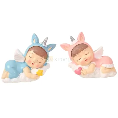1PC 3 Inch Sleeping Unicorn Cake Topper Baby Girl Figurine Cake Topper, Doll Cake Topper, Kids Room Decor Kawaii Car Decoration Unicorn Theme Cupcake Topper, Pink Blue Theme DIY Cake decorations