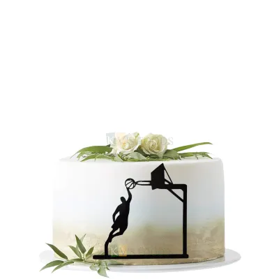 1PC Black Acrylic Basketball Player with Net/Hoop Ball Cake Topper, Basketball Ring Rim Birthday Theme Cake Topper Cake Side Edge Topper Man Boys Sports Theme Cake Insert DIY Cake Decoration