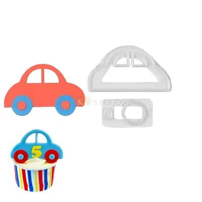 2 PCS White Car Cutters Stamps, Plunger Molds Embossing Mold Printed Presses Impression, Chocolates Pancake Cookies Cutter, Kids Boys Happy Birthday Theme Baby Shower Cake Cupcake Decorations