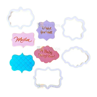 4 PCS White Vintage Plaque Picture Frame Fondant Plunger Cutters Set, Molds, Embossing Presses Impression, Chocolates Pancake Cookies, Wedding Anniversary Baby Shower, Birthday Cupcakes Decorations