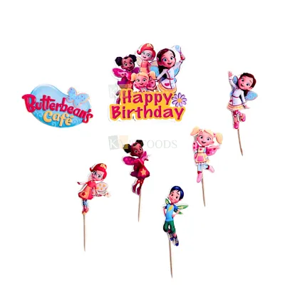7 PCS Butterbeans Cafe Cartoon Characters  Dazzle, Poppy Theme Cake Topper Insert Cupcake Toppers for Girls Boys Friends Birthday Decorations Items Cake Accessories, Tags, Cards, Toothpicks Toppers