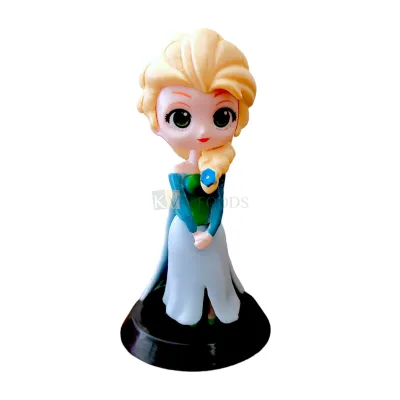 1PC Disney Frozen Queen Elsa Princess Anna With Over Coat Kawaii Q Style Doll Cake Topper, Girls Happy Birthday Theme Big Eyes Doll with Black Base Cutest Princess Figurine DIY Cake Decoration