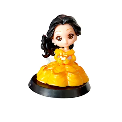 1PC Princess Disney Sitting Belle Cartoon Anime Figure Cake Topper Kawaii Q Style Doll Girls Big Eyes Doll with Black Base Kids Room Decor Cute Miniature Princess Figurine, Happy Birthday Theme