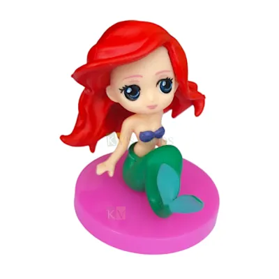 1 PC 2.4 Inches Disney Ariel (The Little Mermaid) Sitting Princess Kawaii Q Style Doll Toy Cake Topper, Kids Girls Big Eyes Doll with Pink Base, Action Miniature Figurine, Sea life Under Water Theme