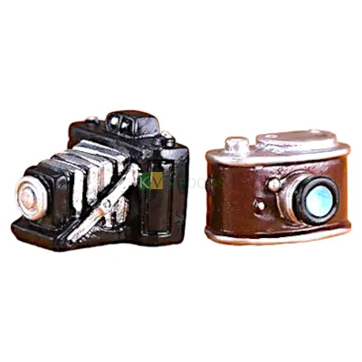 2PC Black Brown Colour Mini Long Lens and Short Lens Camera Miniature Cake Topper Photography Theme Cake Topper Micro Dollhouse Kawaii Car Room Decoration DIY Retro Simulation Furniture Toy Mini Cake