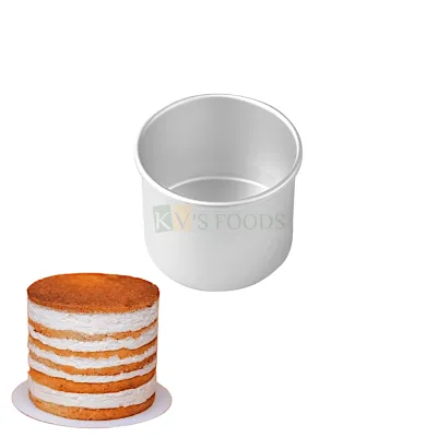 1PC Size Diameter 5 Inch, Height 4 Inch Capacity ~ 500 Grams Aluminium Tall Cake Baking Pan Silver Circle Round Mould Bakeware Loaf Bread Mousse Pudding Cheese Cake Containers Tins Tray for Ovens