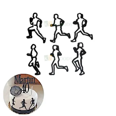 6 PCS Black Sports Running Poses Jogging Fondant Silhouette Plunger Cutters Stamps, Embossing Molds Presses Impression, Pancake Cookies  Sportsperson Sportsplayer Birthday Cakes Cupcake Decorations