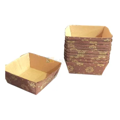 10 PC Eco Friendly Square Brown Floral design Colour Mini Dry Cake Paper Small Mould Bake and Serve Size 1.9x1.9x0.9 Inch Disposable Gift Tray Bakeable Paper Bakeware Mould for Mini Brownie Plum Cake