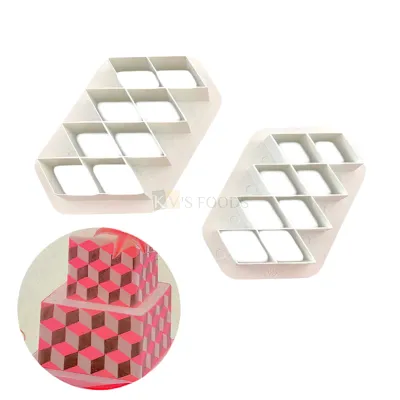 2 PCS White Optical Illuson Rhombus Diamond Shapes Fondant Cutters Stamps, Molds, Dies Cake Biscuit Chocolate Pancake Cookies Birthday Wedding Anniversary Cakes Decorations