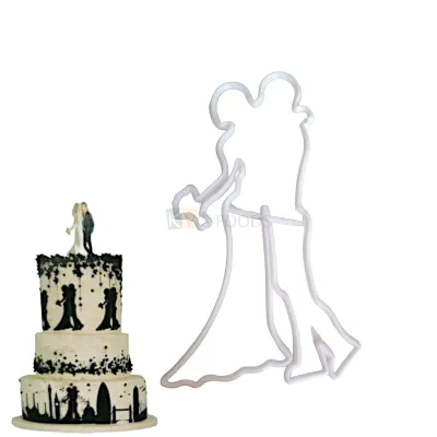 1 PCS White Bride Groom Kissing Couple Fondant Plunger Cutters Stamps, Molds, Embossing Mold Presses Impression, Pancake Cookies Love Valentines Day, Wedding Anniversary Cakes Cupcake Decorations