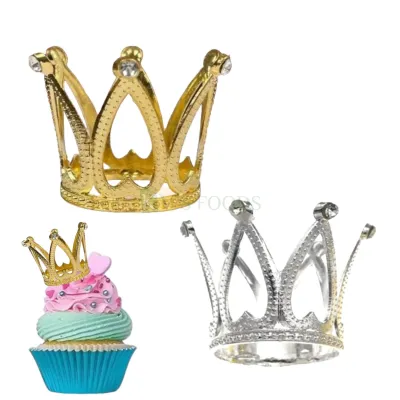 1 PC Golden or Silver Small Fashion Mini Crown Tiara Diameter 3.2 cm Birthday Cake Cupcake Topper Decoration Crystal Diamond Rhinestone Children's Kids Princess Birthday Party Girls Hair Accessories