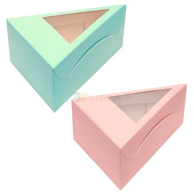 5PC Set of Multipurpose Pastel Colour 1 Pastry Triangle Box With Transparent Window Box Size 5.5 X 4.0 X 2.5 Inch for Chocolates Truffles, Pralines, Candy, Jelly, Slice Cakes Hamper Folding Boxes