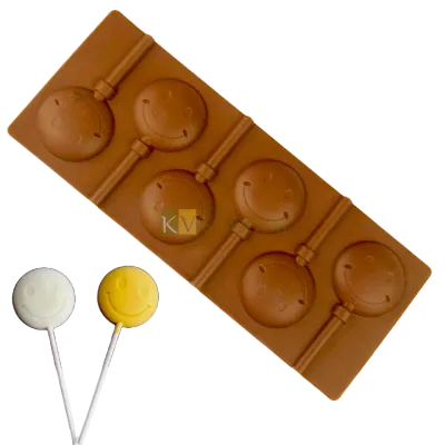 Smiley Emoji Shape Silicone Lollipop, Hard Candy, Chocolate 6 Cavity DIY Mould