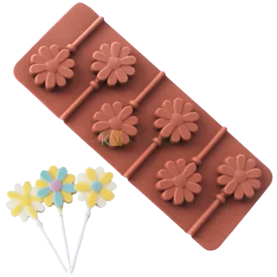 Flower Shape Silicone Lollipop, Hard Candy, Chocolate 6 Cavity DIY Mould
